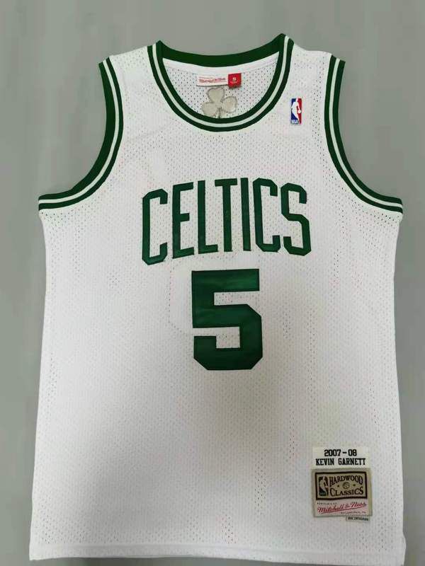 Men Boston Celtics 5 Garnett White Throwback Best mesh 2021 NBA Jersey